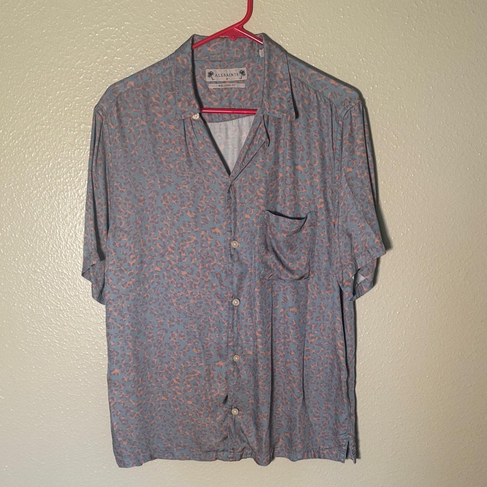 All Saints Men's Blue and Brown Shirt